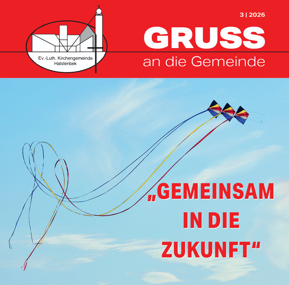 Kirchenbrief-Cover: drei Winddrachen. Titel des Gemeindebriefes: Gemeinsam in die Zukunft