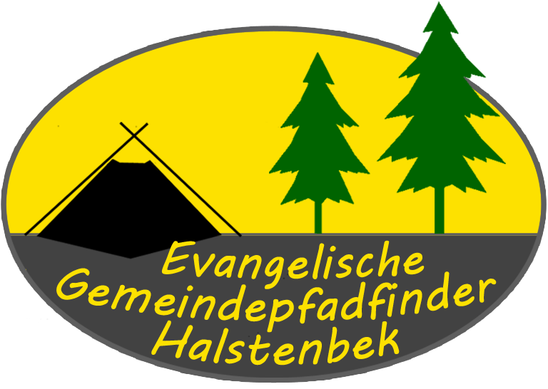 Logo der Evangelischen Gemeindepfadfinder Halstenbek mit Zelt und Tannenbäumen.